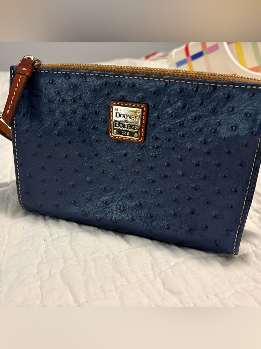 Dooney & Bourke Blue Ostrich Embossed Leather Crossbody Bag